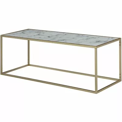 Pemberly Row Faux Marble Top Coffee Table In Gold Metal Frame • $166.94