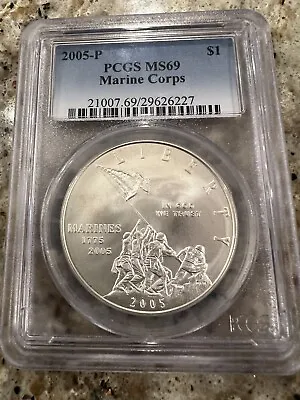 2005-P Marine Corps 230th Anniversary Commemorative Silver Dollar - PCGS MS 69 • $69.90