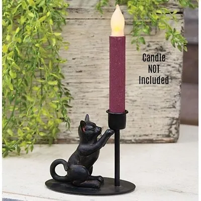 New Primitive Vintage Style AGED BLACK CAT CANDLE HOLDER Taper Candlestick • $13.90