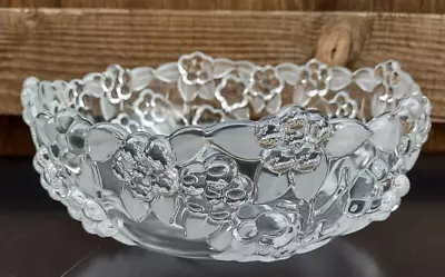 Mikasa Crystal Glass Bowl Carmen Pattern Embossed Flowers Frosted Leaves 8  • $13.39