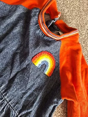 Next Girls Beautiful Denim Rainbow Dress 1.5-2 Years Raglan (ref18) • £0.99