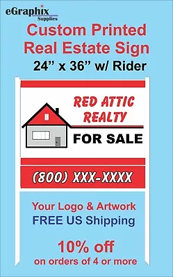 Custom Printed Real Estate Sign 24 X 36  Alum With H-Style WHITE Metal Frame • $169