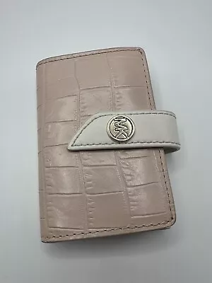 Michael Kors MK Charm Small Tab Card Case Pink Embossed Leather Wallet • $14.99