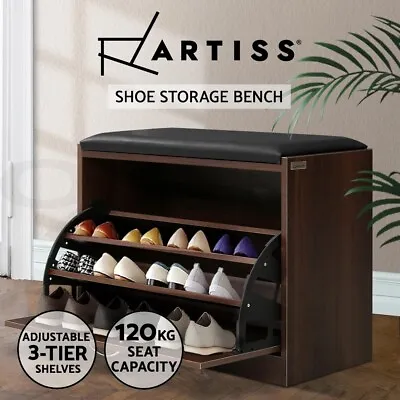 $71.25 • Buy Artiss Shoe Cabinet Bench Shoes Storage Rack Organiser Drawer 15 Pairs Walnut