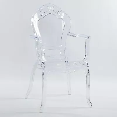 French Louis Bella Clear Ghost Dining Occasional Carver Armchair Transparent • £79