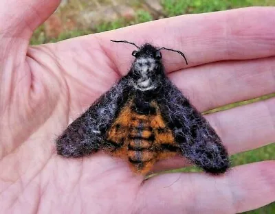 Deaths Head Moth Brooch Bug Insect Jewellery Needle Felted Badge Goth Halloween • £25