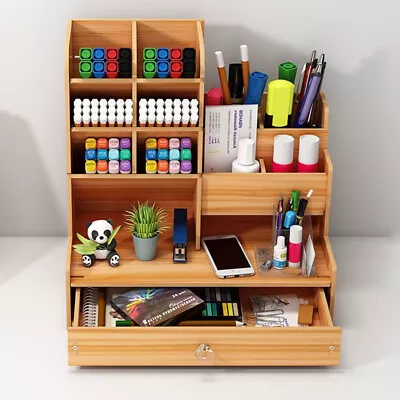 £7.99 • Buy Wooden Pen Pencil Storage Holder Office Study Table Desk Organizer Box Tidy Case
