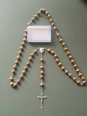 Wooden Beads + Metal Crucifix Rosary From Jerusalem In Box #113 • £2.95
