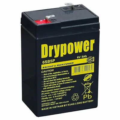 Drypower 6V 5Ah SLA Battery For Backup & Main Power Cyclic Use • $24.99