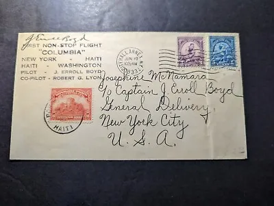 1933 USA Columbia Signed Airmail First Flight Cover FFC NY Round Trip Via Haiti • $500