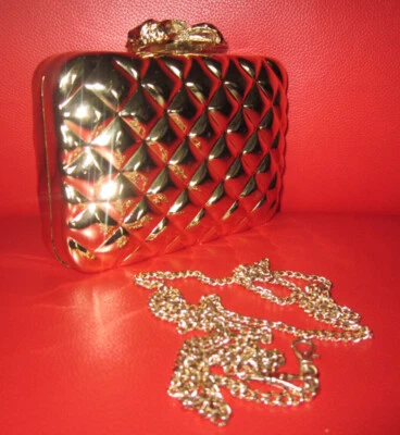 $69 • Buy FOREVER NEW Gold Metal Evening Bag Clutch Bag Small Shoulder Bag Chain Bow 