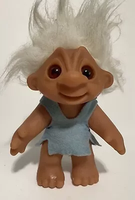 Vintage 1977  DAM Troll Doll White Hair Blue Felt Denmark Stamped Original • $24.99