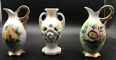 Vintage UCAGCO Floral And Fruit Mini Ceramic Pitcher Vases - Set Of 2 - Japan • $1.99