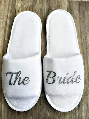 Glitter Spa Slippers Personalised White Open Toe Wedding Bridal Any Name Novelty • £1.99