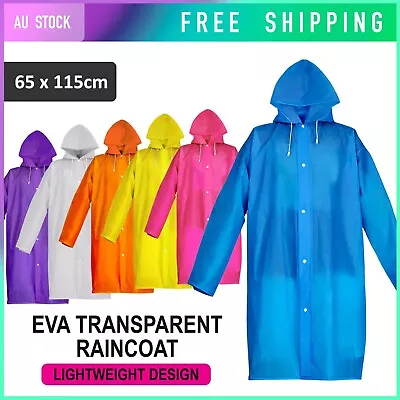 EVA Raincoat Unisex Reusable Rain Coat Jacket W/ Drawstrings Adult Hooded Poncho • $7.95
