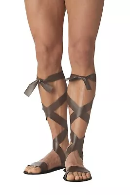 Roman Sandals Mens Leg Ties Hercules Gladiator One Size Halloween/Cosplay Brown • $15.88