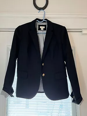 J. Crew Mercantile Womens Schoolboy 100% Wool Blazer Size 2 Blue-Stripe Lined • $15