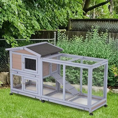 Wood Rabbit Hutch Rabbit Cage In/Outdoor Rabbit House Chicken Coop With Wheels • $143.05