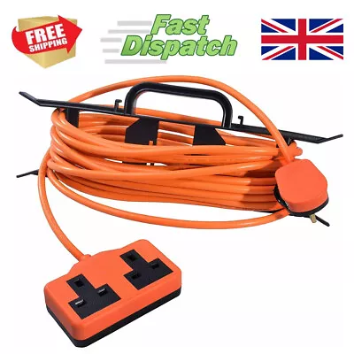 2 Way Double Gang Orange Outdoor Garden Extension Lead Cable 13A 5m-35m • £19.99