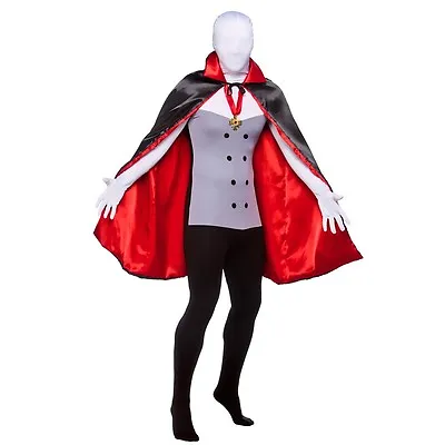 Halloween Vampire Skin Suit With Cape Costume Funny Dracula Fancy Dress Skinsuit • £11.69