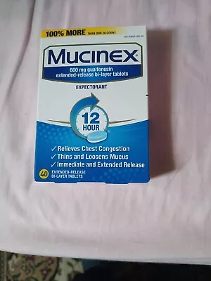 Mucinex 12-Hour Expectorant Tablet - 40 Count EXP. 10/2024+ NEW • $6.99