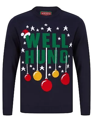 Christmas Jumpers Novelty Funny Naughty Knit Well Hung Xmas Balls Ink Blue • £9.99