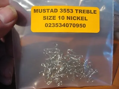 50 Mustad Treble Fish Hooks / 3553 Size 10 Nickel Finish • $15.80