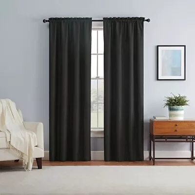 Window Curtain Panel Blackout Eclipse Braxton Thermaback  Black 42 X 84 1pc • $17.99
