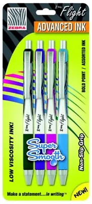 Zebra Z-Grip Flight Ball Pen Bold 1.2mm Smooth 4/Pk Asst Colors Office School • $5.40