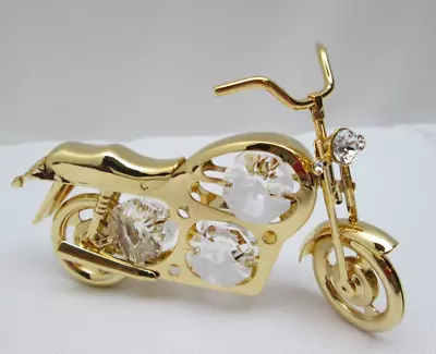 24K Gold Plated Motorcycle Swarovski Crystal Ornament Or Figurine • $22.99