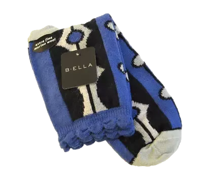 B. Ella Ladies 65% X-Fine Merino Wool Blend Crew Socks Lola Mod Art Blue Black • $18