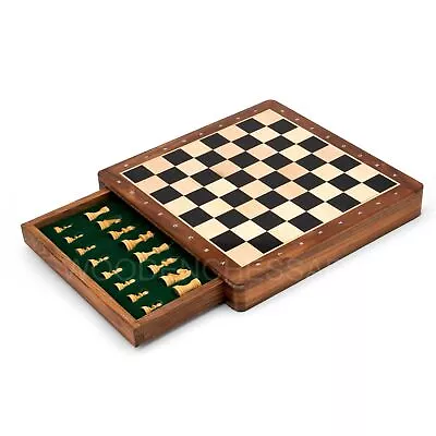12  Non Folding Magnetic Handcrafted Drawer Chess Set With Inside Storage & Bag • £122.84