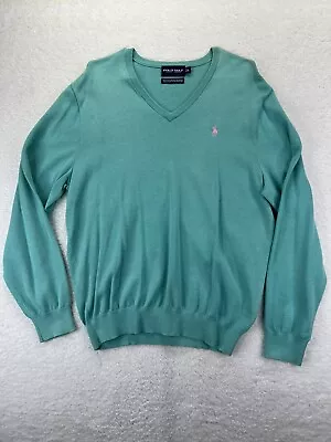 Vintage Ralph Lauren Polo Golf Sweater Mens Large Teal V- Neck Pullover 90’s • $19.99