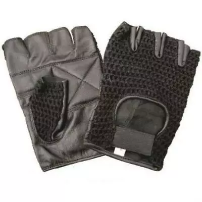 Leather Padded Palm Black Mesh Fingerless Motorcycle Gloves • $6