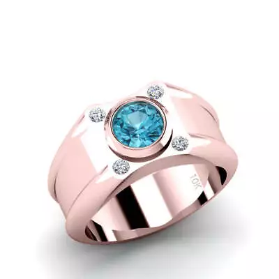 Topaz Pinky Ring With 4 Genuine Diamonds SOLID 10K Gold Unique Men's Wedding Ban • £697.94