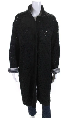 $62.01 • Buy M Missoni Womens Wool Long Sleeve Open Knit 2 Pocket Lined Black Long Coat Size