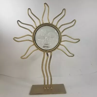 Vintage Celestial Decor Standing Sun Face Clear Glass Metal Candle Holder MCM • $49.99