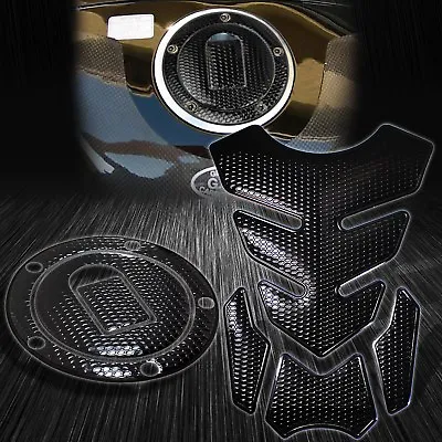 4PC Perforate Black Tank Pad+Gas/Fuel Cap Cover Kit 04-05 Ninja ZX-10R/6R/9R/12R • $29.88