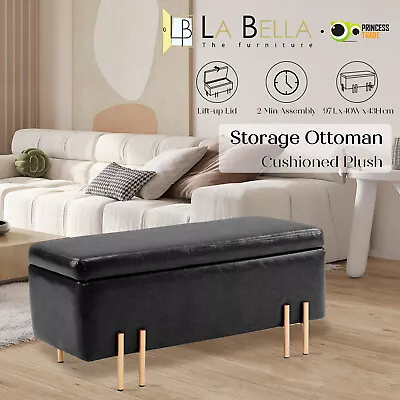 Storage Ottoman Bench Seat Blanket Chest Couch Bed Foot Stool PU Leather Large   • $139