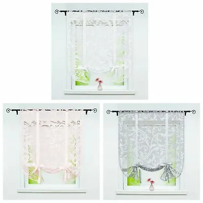 Roman Curtains Voile Tie Up Tab Top Semi Sheer Window Floral Net Curtain Blinds • £14.99