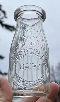 Half Pint EVERGREEN DAIRY Newbury MA Mass Milk Bottle Old Town Plum Island Lynn • $45