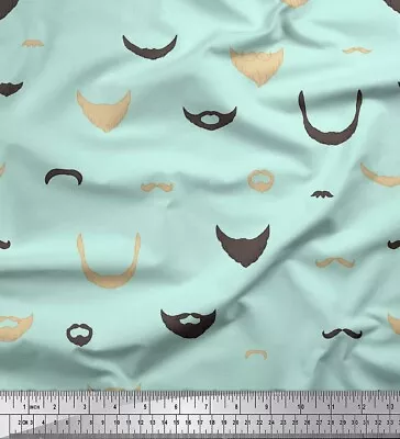 Soimoi Green Cotton Poplin Fabric Mustache Face Fabric Prints By-Bnw • $9.64