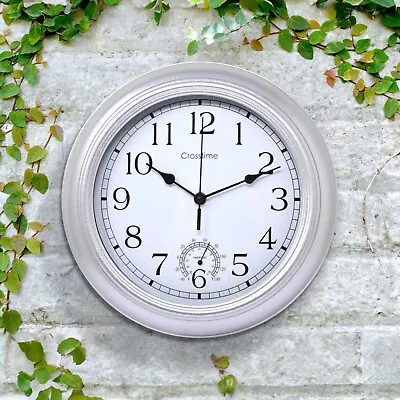 12  Garden Wall Clock With Thermometer Vintage Indoor Outdoor Home Decor 30cm . • £15.95