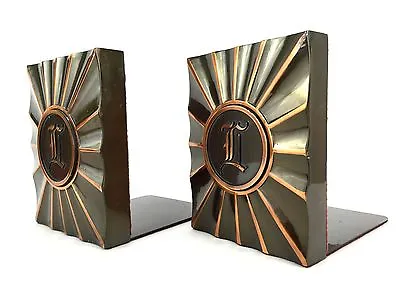 Monogram Vtg 50s Bookends Initial L MCM Hyde Park LE Mason Copper Bronze Metal  • $29.95