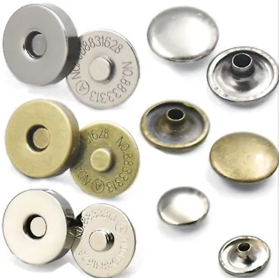 £6.99 • Buy 14 - 18 Mm Round Double Rivet Magnetic Snaps Purse Clasp Closures Metal Bag Stud