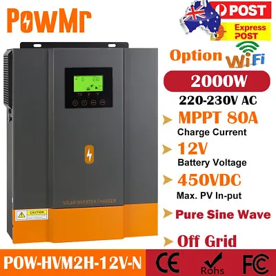 PowMr 2000W Off Grid Solar Hybrid Inverter Charger Support 12V Battery MPPT 80A • $349.99