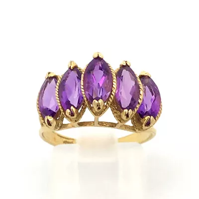 Vintage 14K Yellow Gold Marquise Amethyst Statement Ring • $395