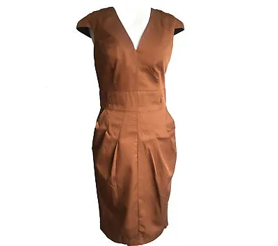 New Terracotta Fitted Pencil Dress Cap Sleeves Summer Bombshell Ex ASOS Galaxy • £12