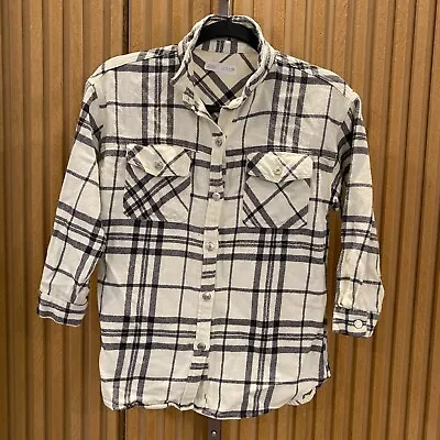 Zara Shirt Youth 9 White Long Sleeve Blouse Crop Plaid Pocket Oversized Girls • $10.77