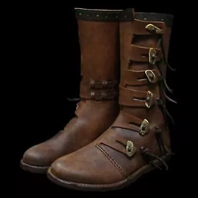 Medieval Leather Boots Renaissance Footwear Viking SCA Long Boots Halloween • £95.99